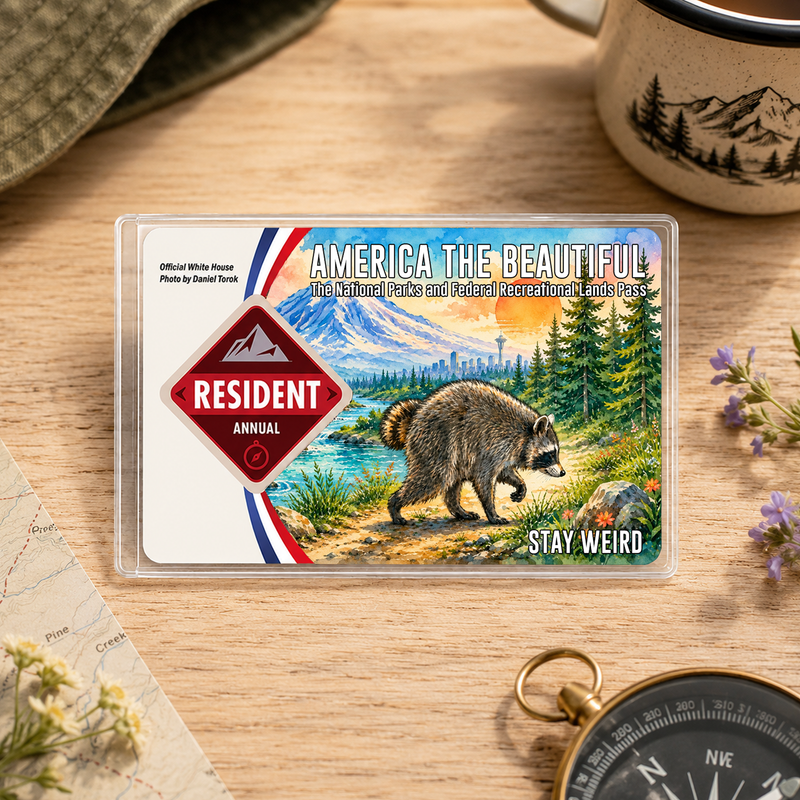 Jimothy Raccoon National Park Pass Sleeve, America the Beautiful Pass Holder, Stay Weird Hiker Gift