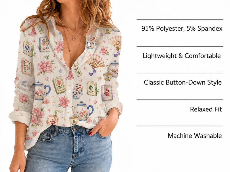 Mahjong Blouse Shirt for Women, Floral Mah Jongg Lover Gift