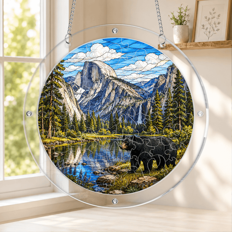 Yosemite National Park Bear Acrylic Puzzle Suncatcher, Window Hanging Decor, Gift for Nature Lovers