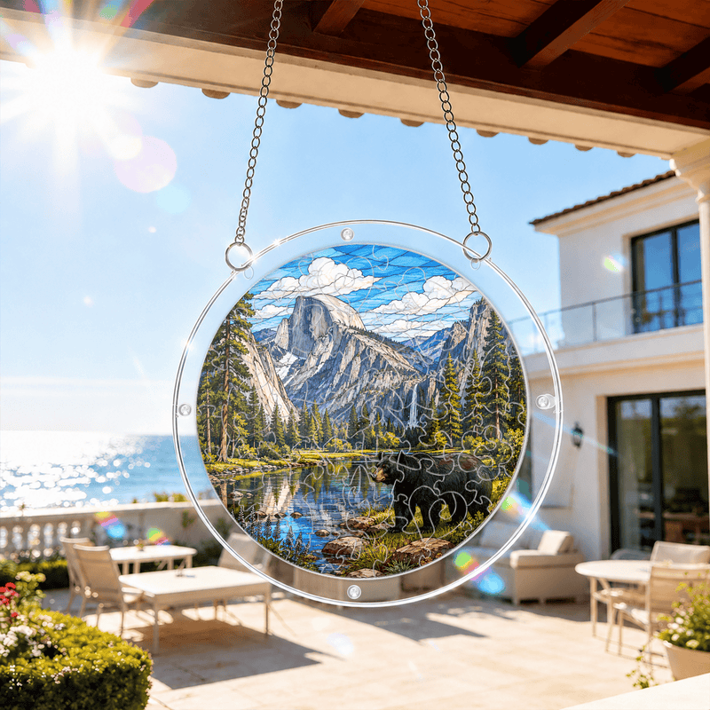 Yosemite National Park Bear Acrylic Puzzle Suncatcher, Window Hanging Decor, Gift for Nature Lovers