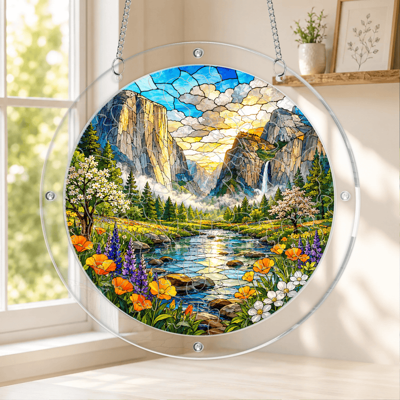 Yosemite National Park Acrylic Puzzle Suncatcher, Stained Glass Window Decor, Nature Lover Gift