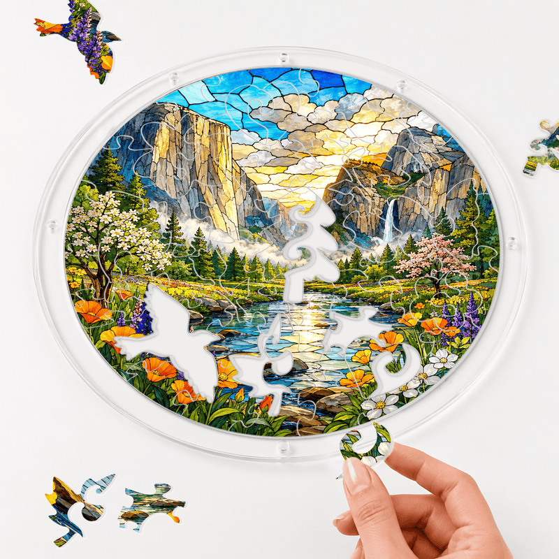 Yosemite National Park Acrylic Puzzle Suncatcher, Stained Glass Window Decor, Nature Lover Gift