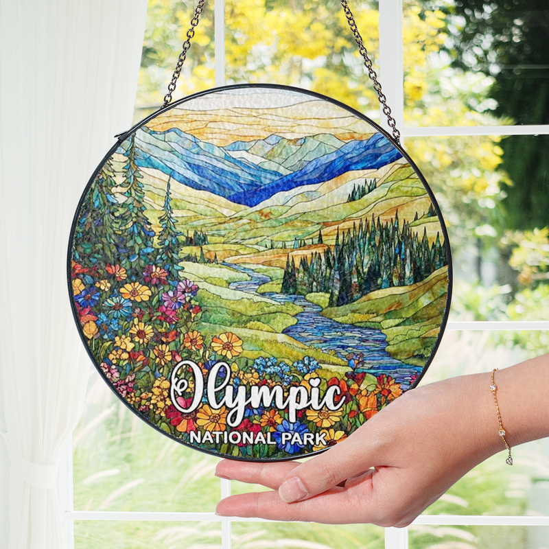 Olympic National Park Stained Glass Suncatcher, Window Hanging Decor, Gift for Nature Lovers