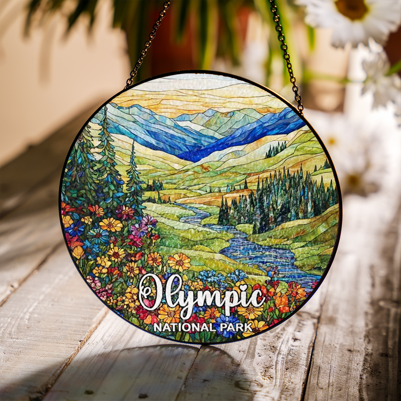 Olympic National Park Stained Glass Suncatcher, Window Hanging Decor, Gift for Nature Lovers