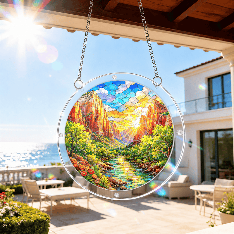 Zion National Park Acrylic Puzzle Suncatcher, Stained Glass Window Decor, Nature Lover Gift