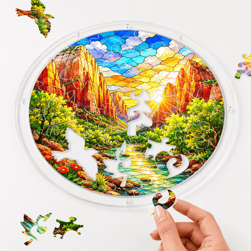 Zion National Park Acrylic Puzzle Suncatcher, Stained Glass Window Decor, Nature Lover Gift