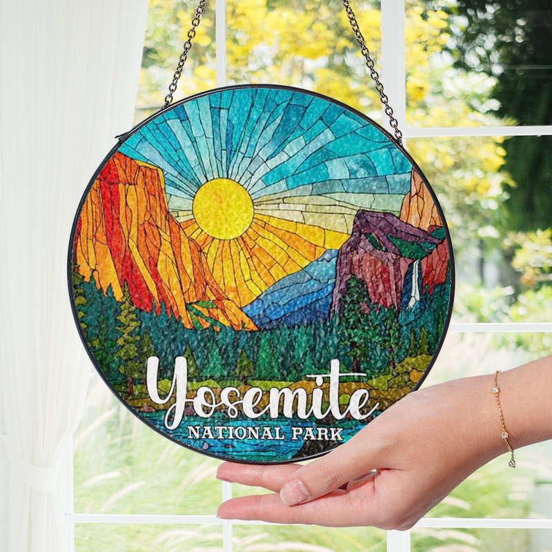 Yosemite National Park Stained Glass Suncatcher, Window Hanging Decor, Gift for Nature Lovers