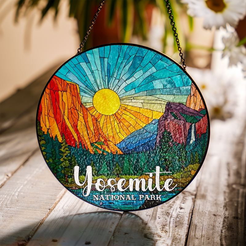 Yosemite National Park Stained Glass Suncatcher, Window Hanging Decor, Gift for Nature Lovers