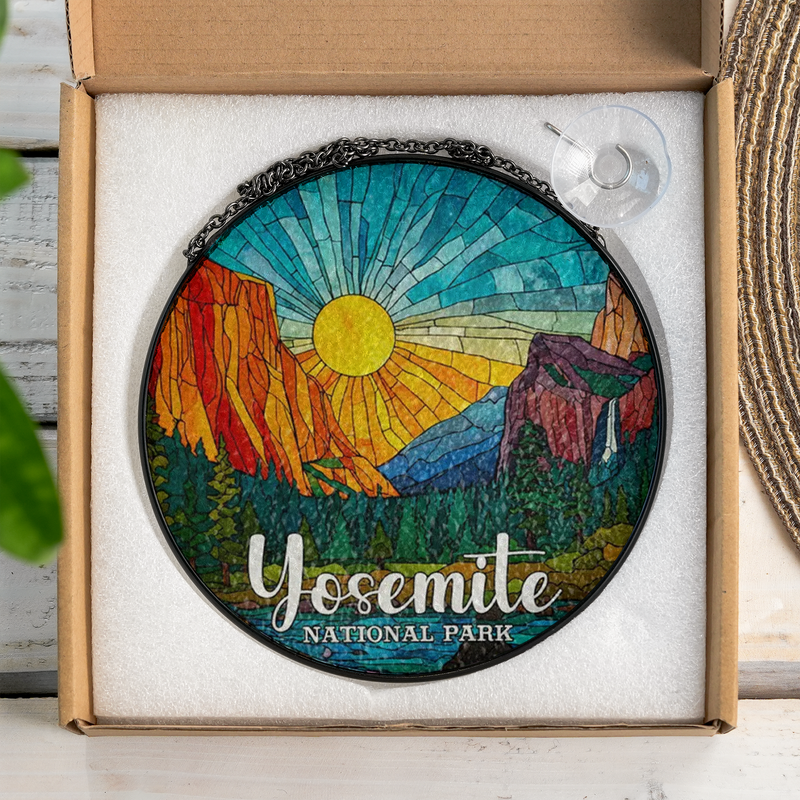Yosemite National Park Stained Glass Suncatcher, Window Hanging Decor, Gift for Nature Lovers