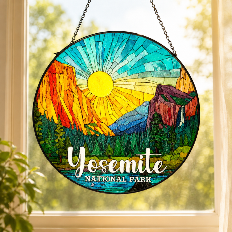 Yosemite National Park Stained Glass Suncatcher, Window Hanging Decor, Gift for Nature Lovers