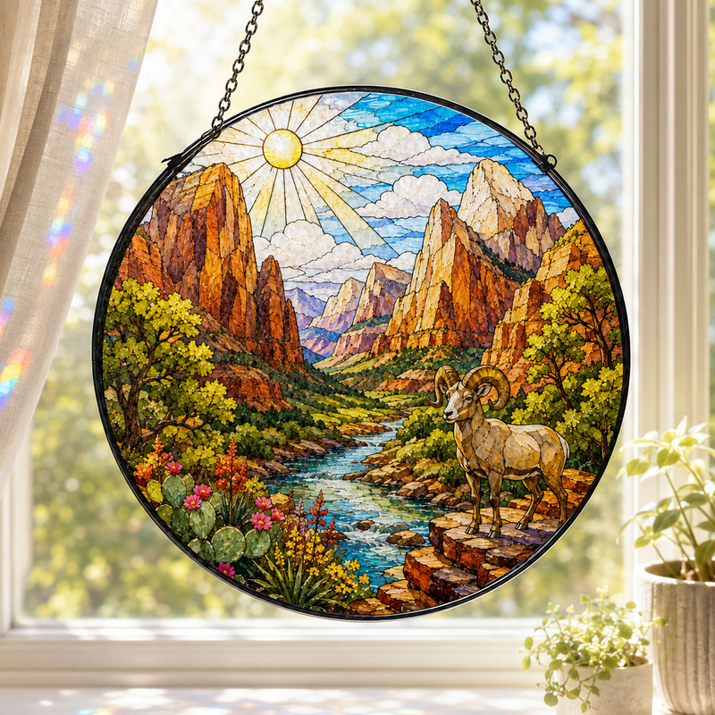 Zion National Park Stained Glass Suncatcher, Window Hanging Decor, Gift for Nature Lovers