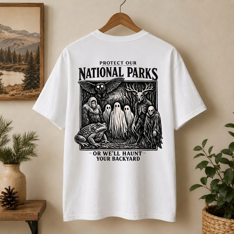 Protect Our National Parks T-Shirt, Haunt Your Backyard Cryptid Tee, Gift for Hikers