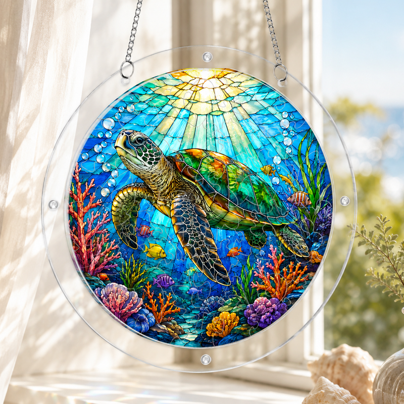 Sea Turtle Acrylic Puzzle Suncatcher, Ocean Window Hanging Decor, Gift for Turtle Lovers