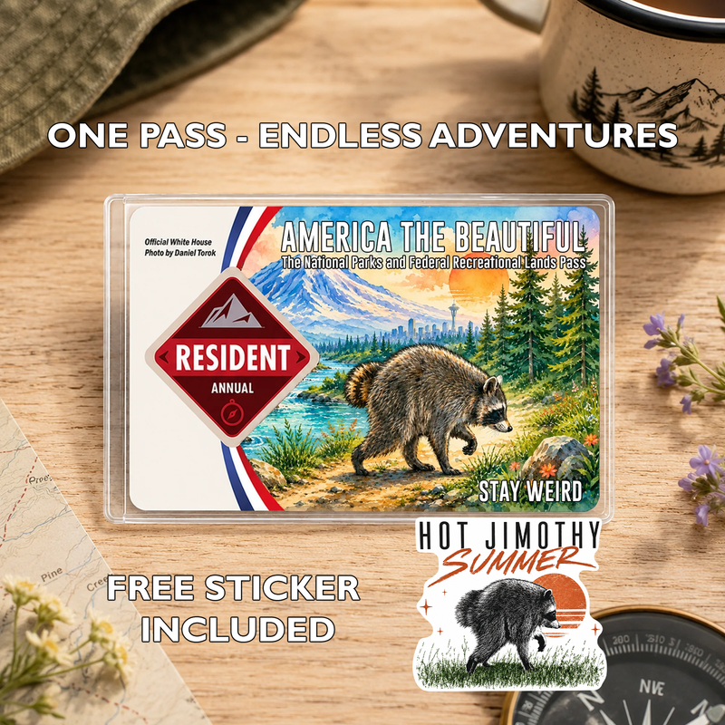 Jimothy Raccoon National Park Pass Sleeve, America the Beautiful Pass Holder, Stay Weird Hiker Gift