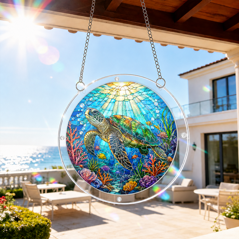 Sea Turtle Acrylic Puzzle Suncatcher, Ocean Window Hanging Decor, Gift for Turtle Lovers