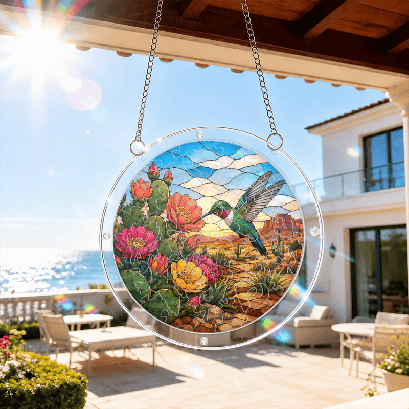 Hummingbird Acrylic Puzzle Suncatcher, Window Hanging Decor, Gift for Bird Lovers