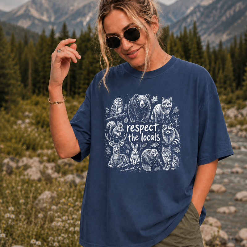 Respect the Locals Wildlife T-Shirt, Vintage Forest Animal Graphic Tee, Gift for Hikers and Campers