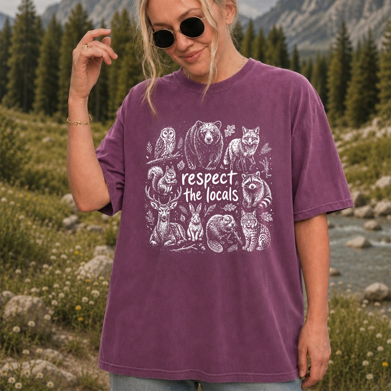 Respect the Locals Wildlife T-Shirt, Vintage Forest Animal Graphic Tee, Gift for Hikers and Campers