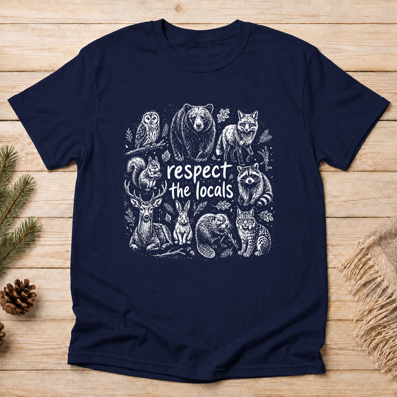 Respect the Locals Wildlife T-Shirt, Vintage Forest Animal Graphic Tee, Gift for Hikers and Campers