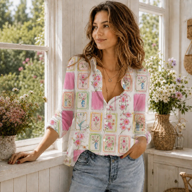 Mahjong Blouse Shirt for Women, Floral Mah Jongg Lover Gift