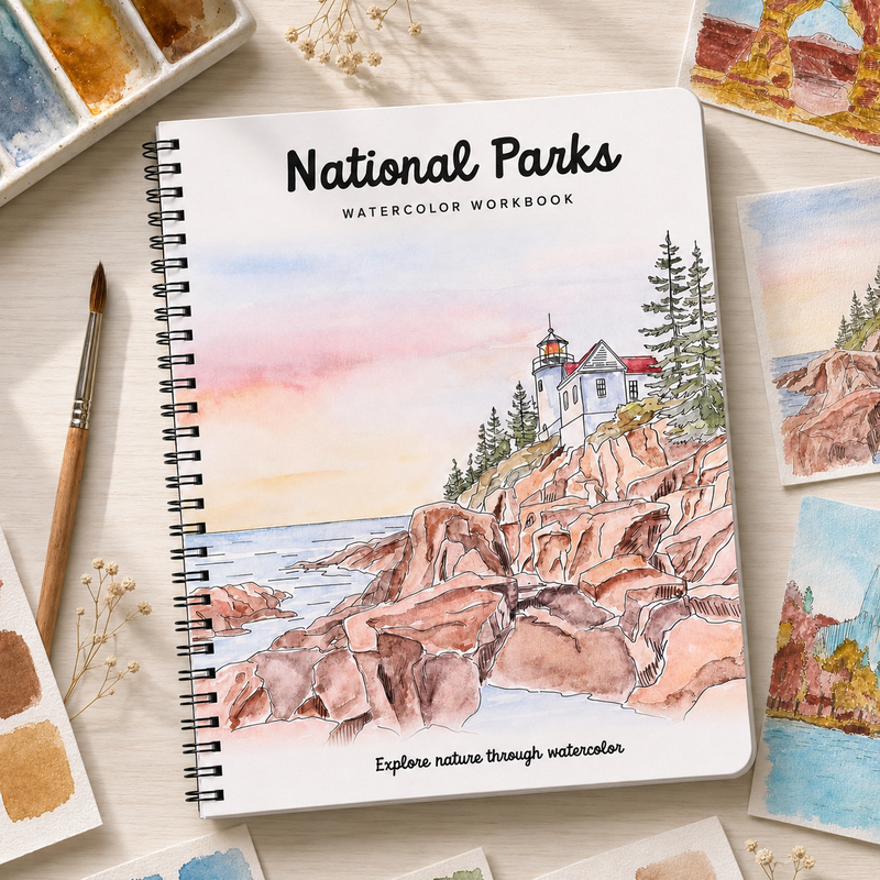 National Parks Watercolor Workbook, 10 Guided Painting Projects on Premium Watercolor Paper, Nature Lover Gift