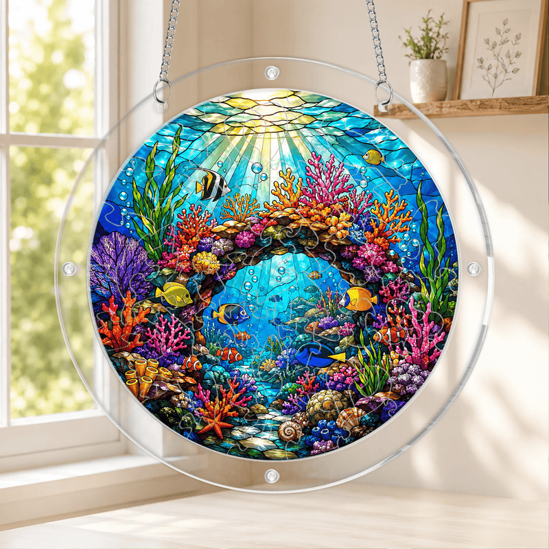 Coral Reef Acrylic Puzzle Suncatcher, Marine Life Window Decor, Ocean Lover Gift