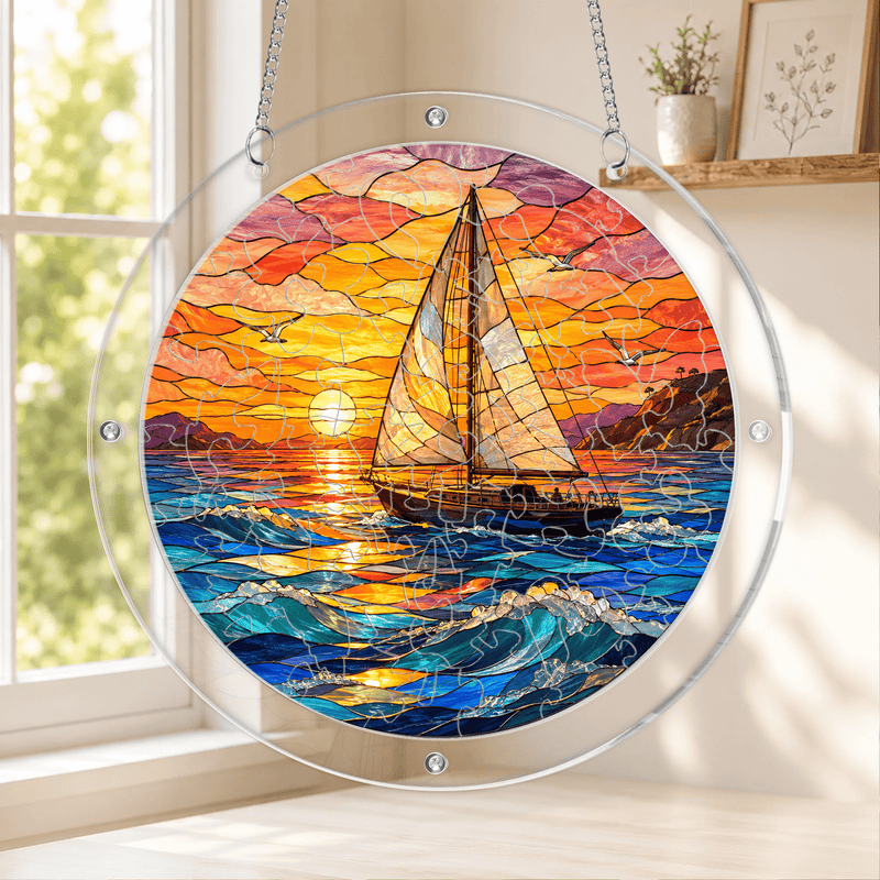 Sailboat Acrylic Puzzle Suncatcher, Ocean Window Decor, Nautical Lover Gift