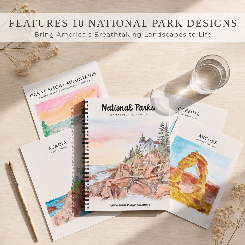 National Parks Watercolor Workbook, 10 Guided Painting Projects on Premium Watercolor Paper, Nature Lover Gift