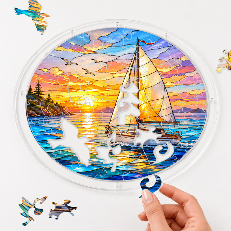 Sailboat Acrylic Puzzle Suncatcher, Coastal Window Hanging Decor, Gift for Ocean Lovers