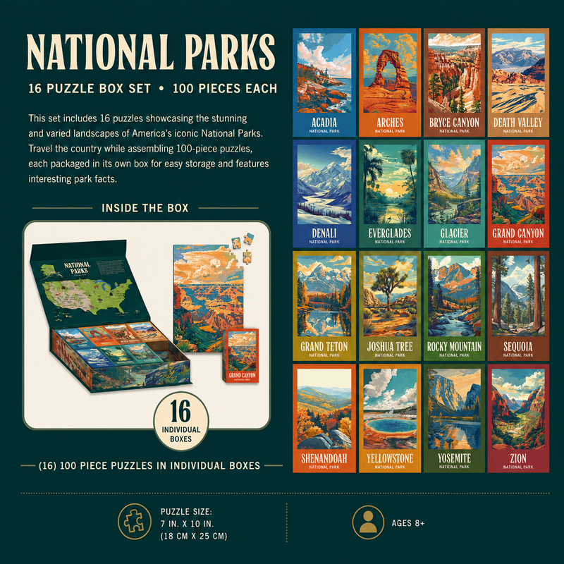 National Parks Jigsaw Puzzle Box Set, Gift for National Park Lovers