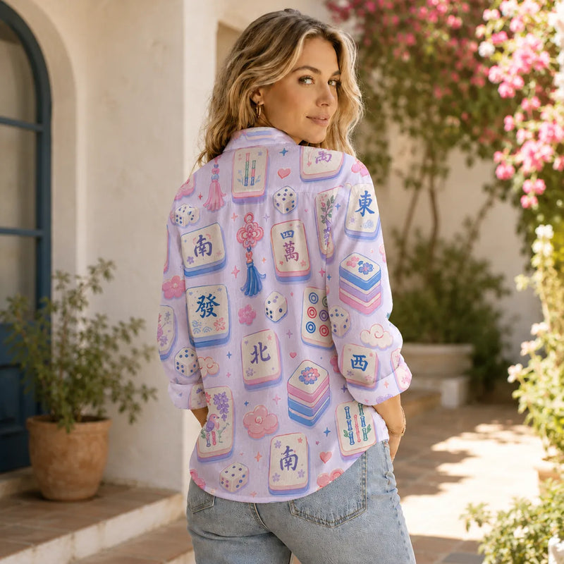 Mahjong Blouse Shirt for Women, Pastel Mah Jongg Lover Gift