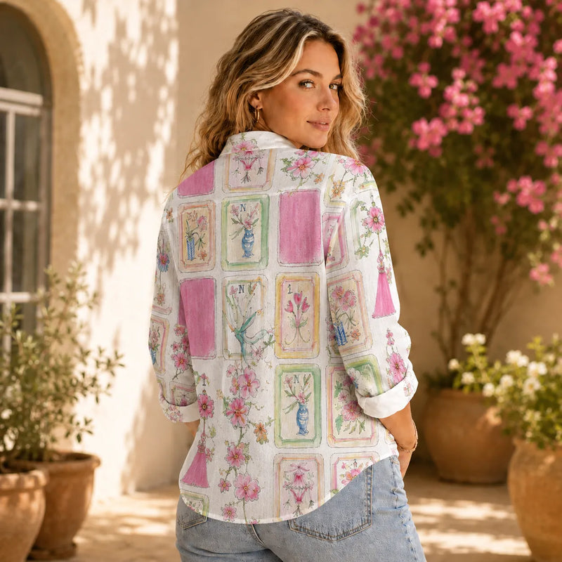Mahjong Blouse Shirt for Women, Floral Mah Jongg Lover Gift