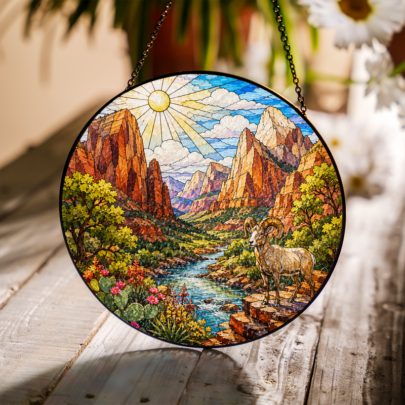 Zion National Park Stained Glass Suncatcher, Window Hanging Decor, Gift for Nature Lovers