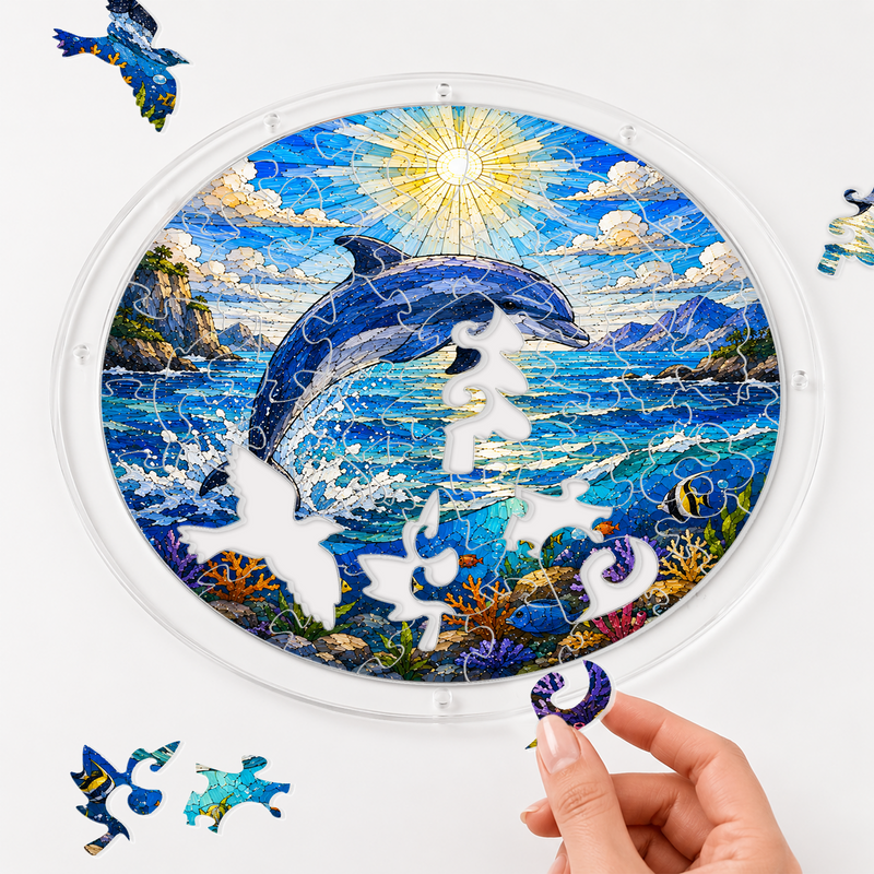 Dolphin Acrylic Puzzle Suncatcher, Ocean Window Hanging Decor, Gift for Dolphin Lovers