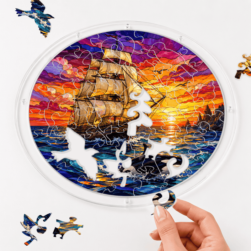 Tall Ship Acrylic Puzzle Suncatcher, Orca Ocean Window Decor, Nautical Gift