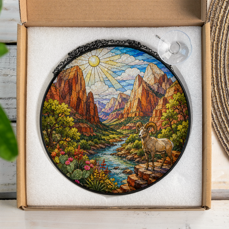 Zion National Park Stained Glass Suncatcher, Window Hanging Decor, Gift for Nature Lovers