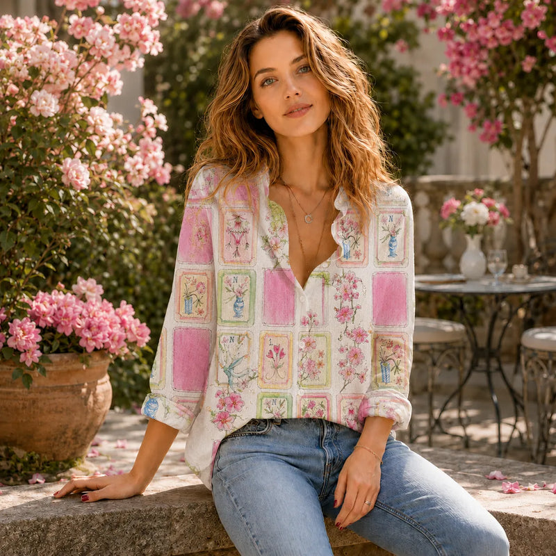 Mahjong Blouse Shirt for Women, Floral Mah Jongg Lover Gift