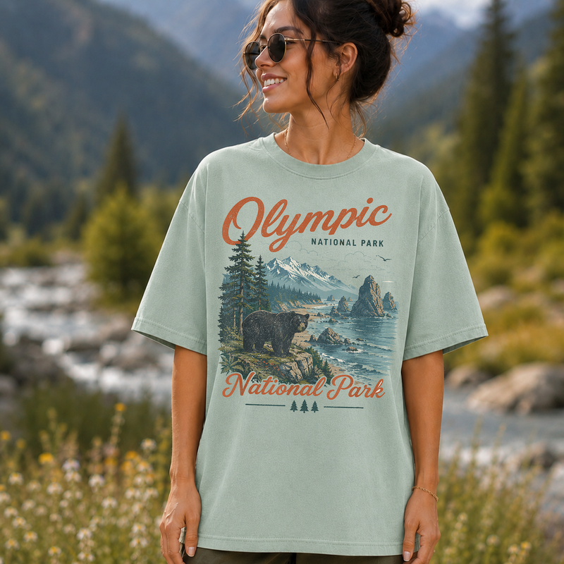 Olympic National Park Shirt, Vintage Bear Wildlife Graphic Tee, Washington Hiking Gift