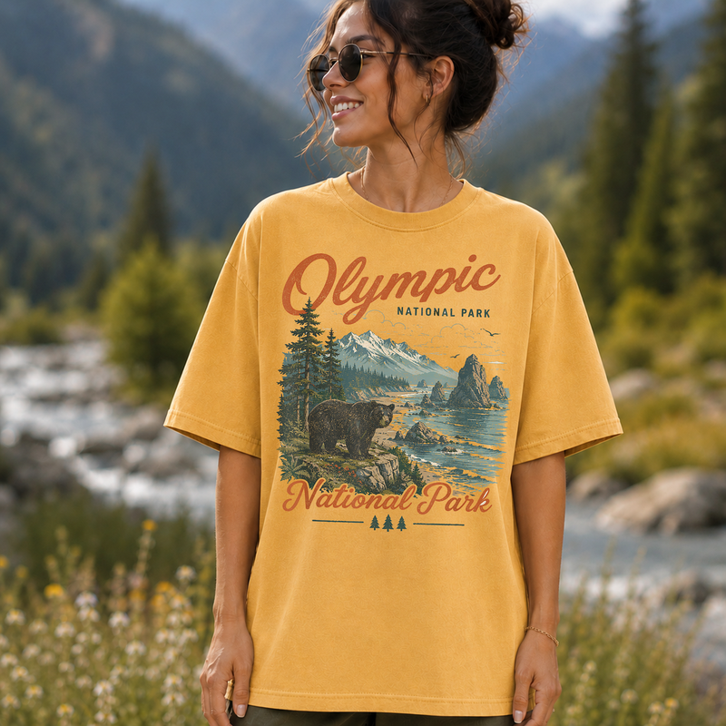 Olympic National Park Shirt, Vintage Bear Wildlife Graphic Tee, Washington Hiking Gift