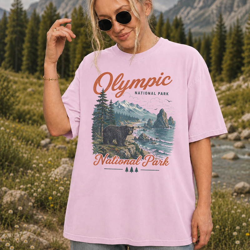 Olympic National Park Shirt, Vintage Bear Wildlife Graphic Tee, Washington Hiking Gift
