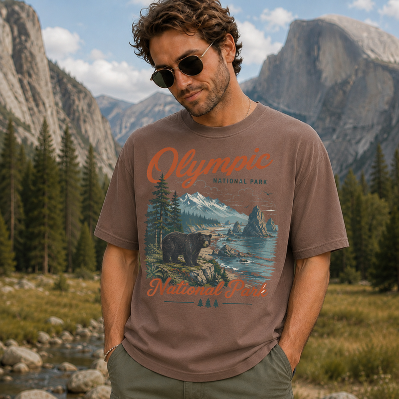 Olympic National Park Shirt, Vintage Bear Wildlife Graphic Tee, Washington Hiking Gift