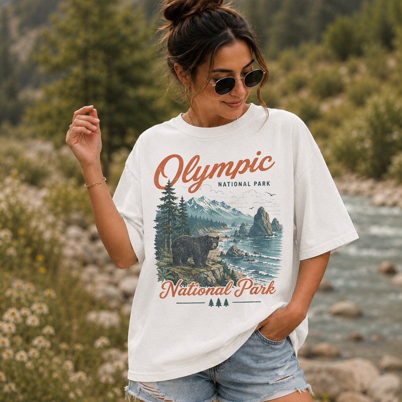 Olympic National Park Shirt, Vintage Bear Wildlife Graphic Tee, Washington Hiking Gift