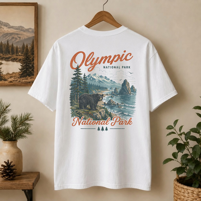 Olympic National Park Shirt, Vintage Bear Wildlife Graphic Tee, Washington Hiking Gift