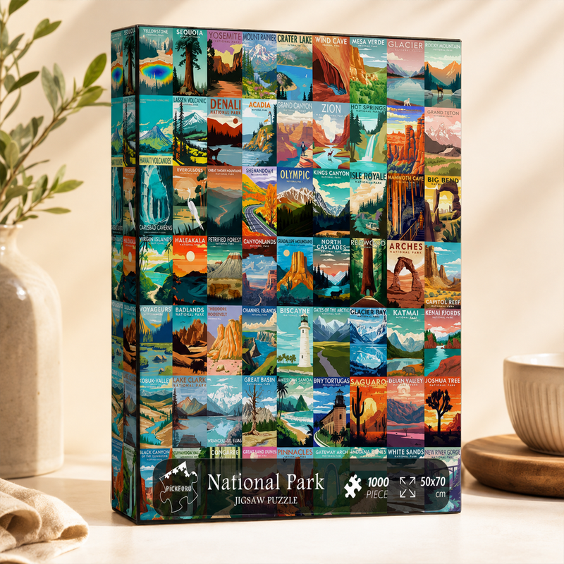 National Parks Puzzle for Adults 1000 Pieces, 63 U.S. Parks Travel Poster Jigsaw, Nature Gift
