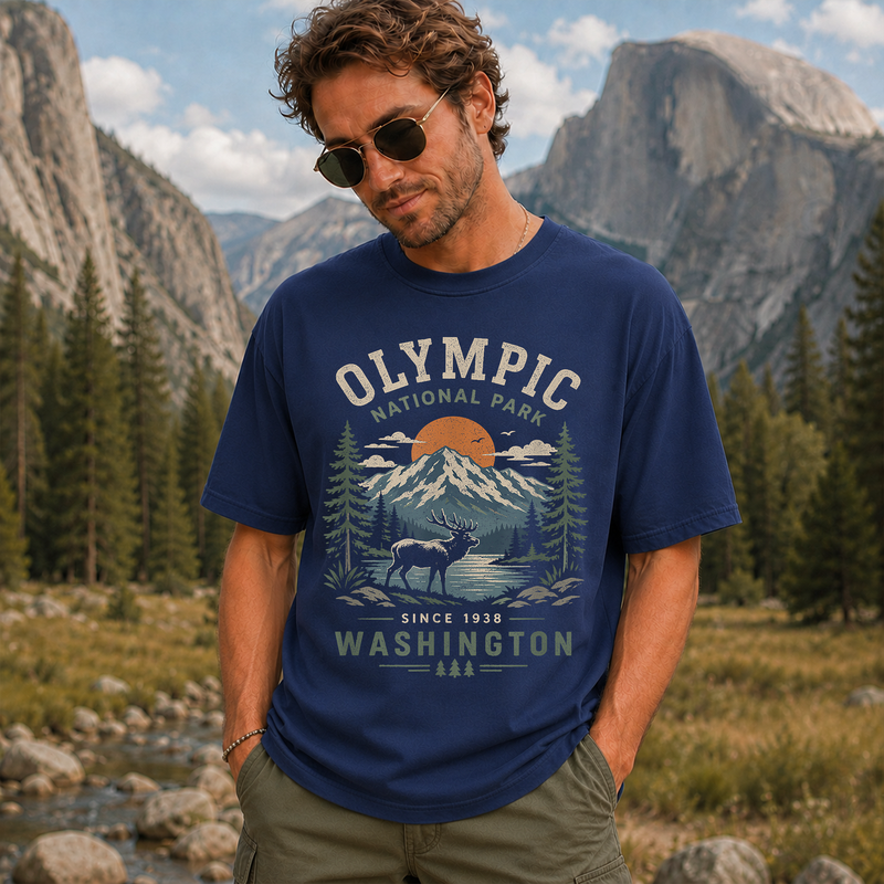 Olympic National Park Shirt, Vintage Elk Mountain Graphic Tee, Washington Hiking Gift