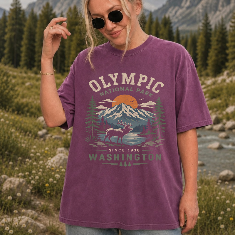 Olympic National Park Shirt, Vintage Elk Mountain Graphic Tee, Washington Hiking Gift
