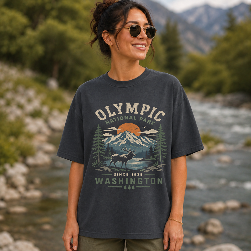 Olympic National Park Shirt, Vintage Elk Mountain Graphic Tee, Washington Hiking Gift