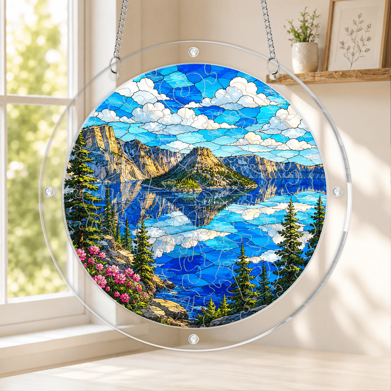 Crater Lake National Park Acrylic Puzzle Suncatcher, Window Hanging Decor, Gift for Nature Lovers