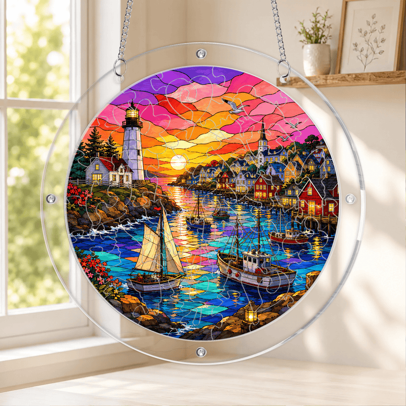 Lighthouse Acrylic Puzzle Suncatcher, Coastal Harbor Window Decor, Nautical Gift