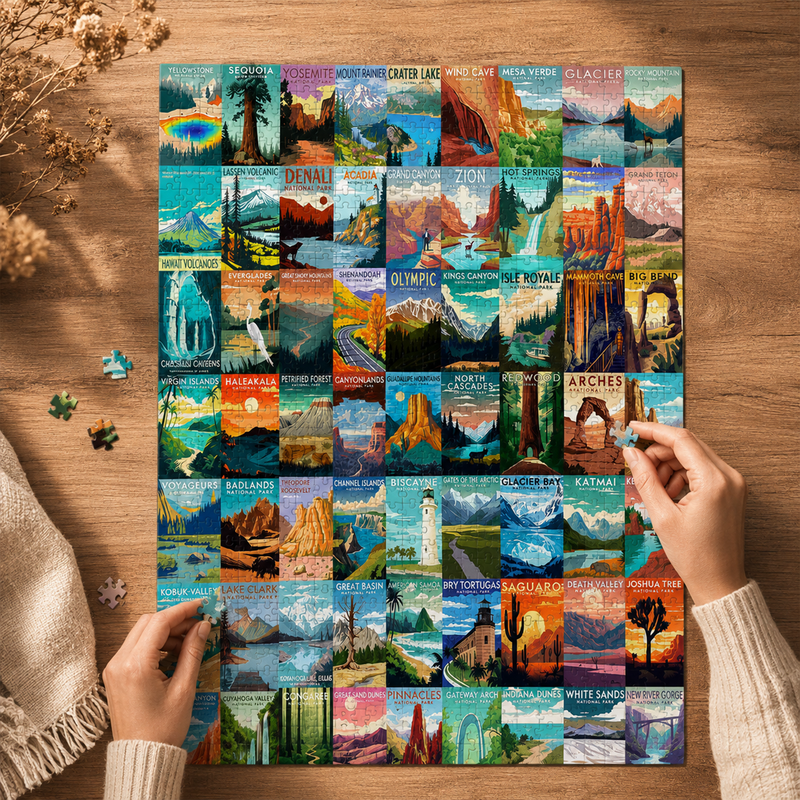National Parks Puzzle for Adults 1000 Pieces, 63 U.S. Parks Travel Poster Jigsaw, Nature Gift